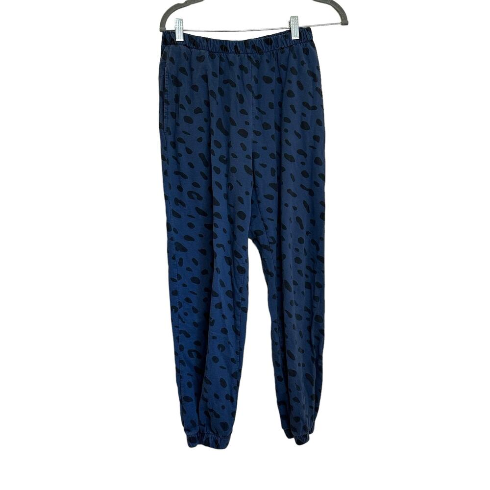 Claire V. Faded Marine Black Jaguar Jogger Leopard Sweatpants Sz L